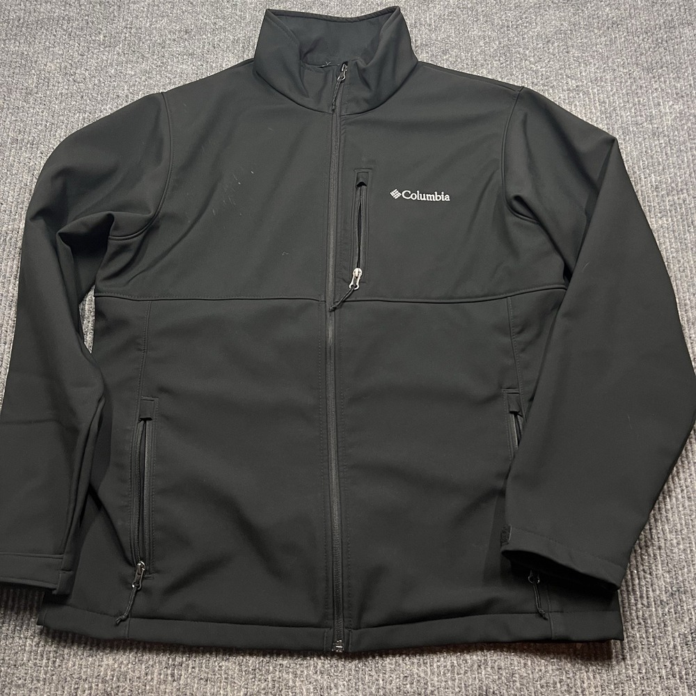 Columbia Jacket Mens Large Black Ascender Softshell Full Zip Water Resistant